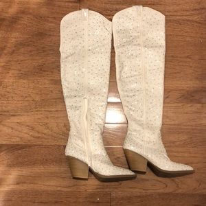 Windsor Over the Knee White Sparkle Kick Up The Glam Cowboy Boots